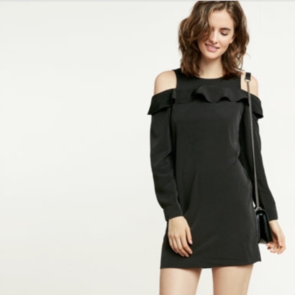 Express cold shoulder ruffle shift dress